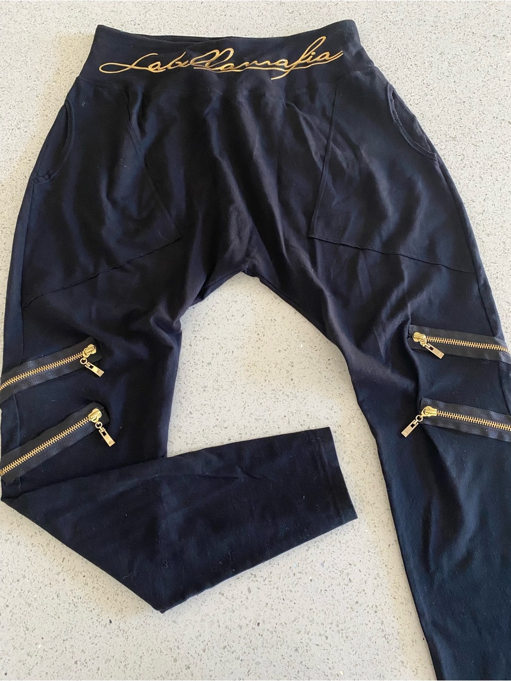 Labellamafia Gold-Accent Black Jogger balloon Pants